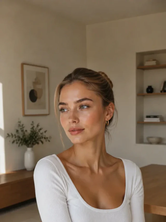 Образ в стиле clean girl — Гладкий пучок, сияющая кожа, минимум