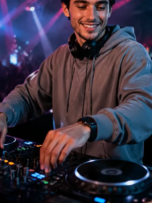 Фото за диджейским пультом, стиль «DJ за пультом» — Пульт, лазеры, ночь клуба